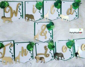 TWO WILD Birthday Banner: Gold Safari Animal Theme