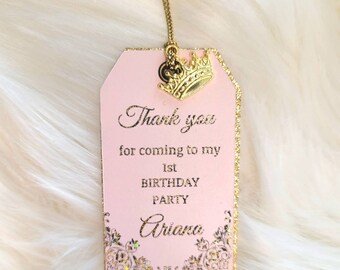 Princess Thank You Tags, Gold Foil, Tiara Charm, Set of 12