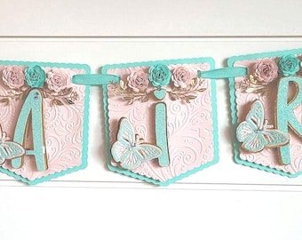 Butterfly Birthday Banner, Handmade Floral Party Decor