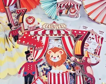 Handmade Carnival Birthday Party Decor | Circus Cake Topper, Invitations