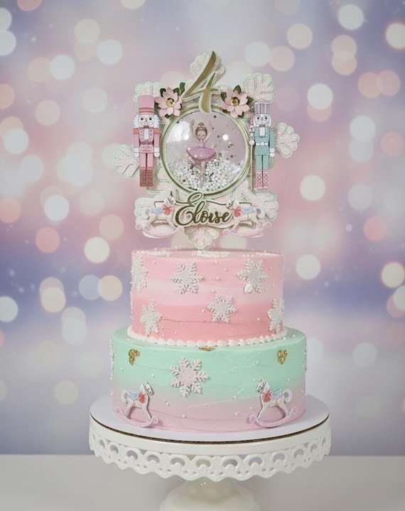 Personalized Snowflake Shaker Cake Topper: Ballerina Nutcracker Glitter Decoration