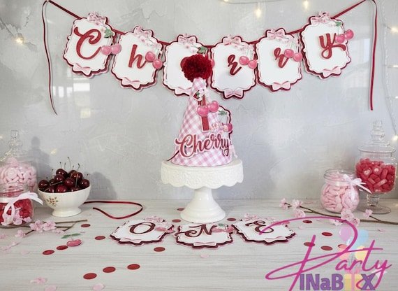 Cherry Birthday Banner, Cherry Blossom Birthday Banner, Cherry Birthday Pack, Cherry Party Decor, Spring Party Decor,