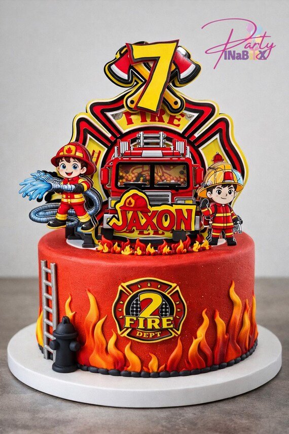 Firefighter Birthday Party, Firetruck Cake Topper, Firetruck Party In a Box, Firefighter Shaker Cake Topper, Firefighter Party,